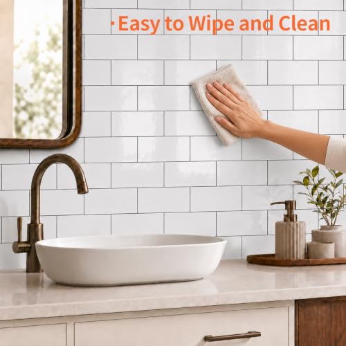 10 Sheets Polished White Peel and Stick Backsplash,11.8''x11.8'' PVC Subway Tile with Grout, Heat Resistant Stick on Tiles for Kitchen,Waterproof Peel and Stick Wall Tiles for Bathrrom - color: Polished White