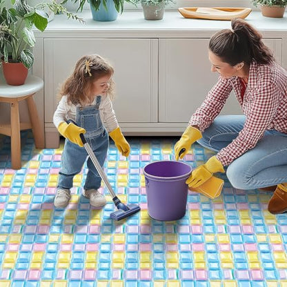 HOMETITUTE Macaron Yellow Pink Blue Floor 12in Vinyl Tile - color: Yellow, Pink, Blue