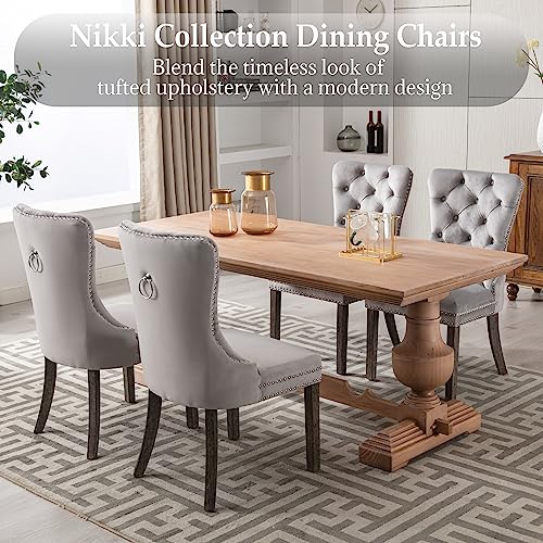 Light Grey Velvet Dining Chairs Set of 4, Elegant Tufted&Nailhead, Wood Leg - color: Light Grey, Wood Leg, size: set of 4