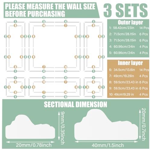 Pangda 3 Set Peel and Stick Wall Molding Kit Panel, 23x79.3in+48x79.3in - size: 23x79.3in+48x79.3in
