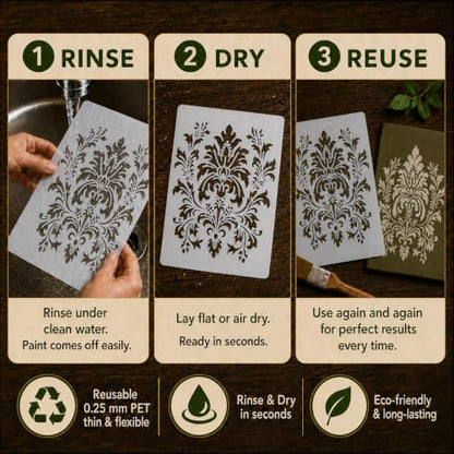 Damask Stencil Template - Reusable Victorian Big Stencils for Painting on Wood, Glass, Wall Rock, Walls, Canvas, Glassware, Spray Painting, Airbrushing (7 x 9) - style: 7 x 9
