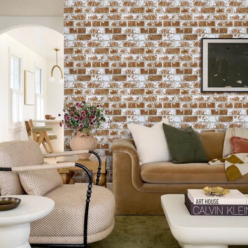 Commomy Faux Brick Wall Panels Peel and Stick Thin PVC 10 Pcs 11.8" x 11.8" - color: Brick-WP