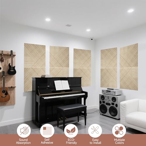TO-TH Sound Absorbing Panels Self-Adhesive Acoustic Panel 6Pack, Rustic Oak - color: Rustic Oak