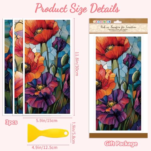 Peacoblue Color Papaver Phoeas Rub On Transfers for Furniture Craft 6"x12" - style: Color Papaver Phoeas