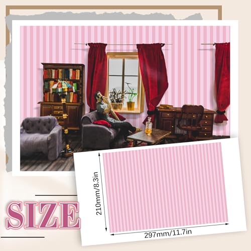 Flutesan 12 Pcs Miniature Dollhouse Wallpaper, Pink Stripes - style: Pink Stripes
