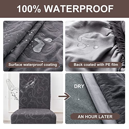 Waterproof Dining Room Chair Covers, Stretch Parsons Chair Slipcovers - color: Flower Pattern-dark Gray, size: Regular-2 Pack