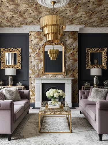 NextWall Harry & Grace Ink Rose Abstract Floral Peel and Stick Wallpaper (Metallic Bronze & Wine) - color: Metallic Bronze & Wine