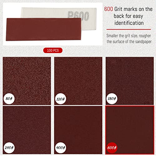 SPEEDWOX 100 PCS Micro Sander 3.5 x 1.2 Inch Mini Sander for Small Projects Micro Detail Hand Sander Grit 600 Detail Sanding Refill Hook & Loop Aluminum Oxide Sandpaper for Wood Furniture - style: 600 Grit