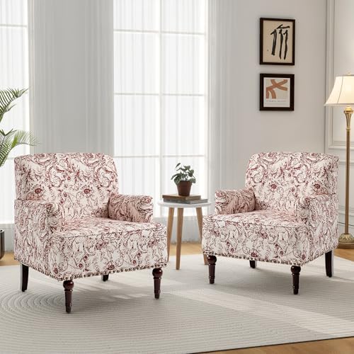 Mid-Century Modern Accent Chair, Rococo Orange, Set of 2 - color: Fabric Rococo Orange