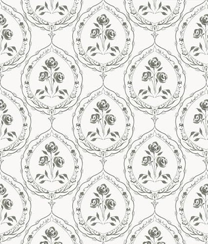 Boho Floral Peel and Stick Wallpaper Gray Green Self Adhesive Wallpaper - color: Gray Green
