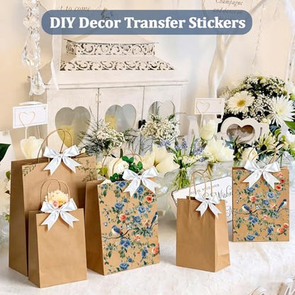WANDIC 3 Sheets Rub on Transfers for Crafts,Blue Flower and Bird Theme Scrapbooking Stickers Furniture Transfers Journal Stickers Flower Pattern Decals for DIY Water Bottle Window Laptop,15 * 30cm - color: Blue Flower Bird