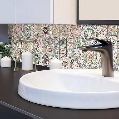 Easy Peel Stick Vinyl DIY wall Tile Decals Stick on backsplash,28pcs - color: Diy Mandala Floral