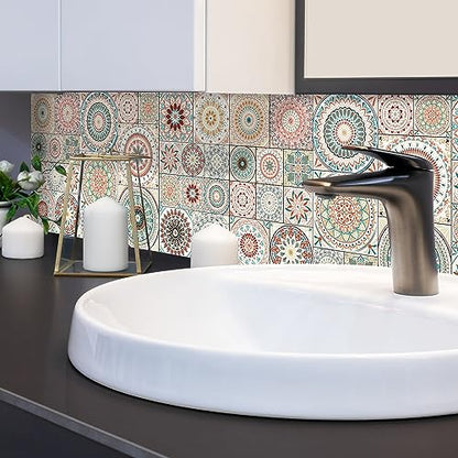 Easy Peel Stick Vinyl DIY wall Tile Decals Stick on backsplash,28pcs - color: Diy Mandala Floral