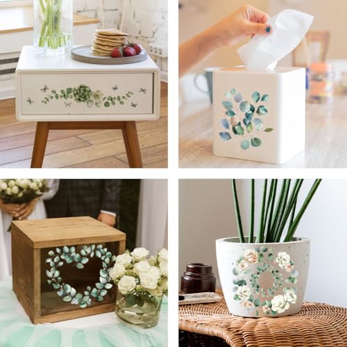 OLYCRAFT 3pcs/Set Eucalyptus Leaves Rub on Transfers for Furniture and Crafts 6x12 inch Rose Furniture Decals Plant Transfer Stickers Rub on Decals with 1pc Scraper for Wood Furnitures Home Decor - style: Eucalyptus