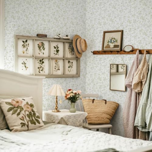 Peel and Stick Wallpaper for Nursery Green Cherry Blossom Waterproof - color: Sage Green, size: 17.3" x 78.7"