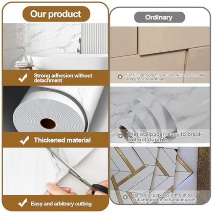 Chejiaye Marble Peel and Stick Wallpaper 2.4mm Thick, Waterproof Self-Adhesive Contact Paper for Kitchen Backsplash, Countertop, Bathroom Vanity, Cabinet(15.7x118 Inch,Grey) - color: Grey Marble