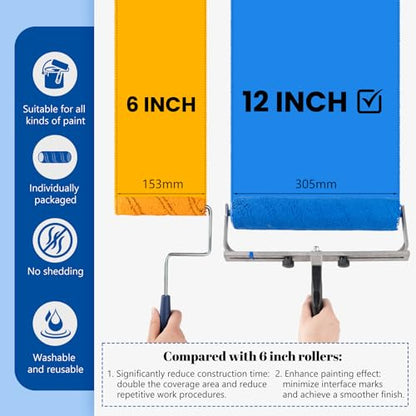12 Inch Microfiber Paint Roller Covers, 3/8" Nap, 4 Pack - size: 12 Inch Paint Roller Kit, 4 Pack