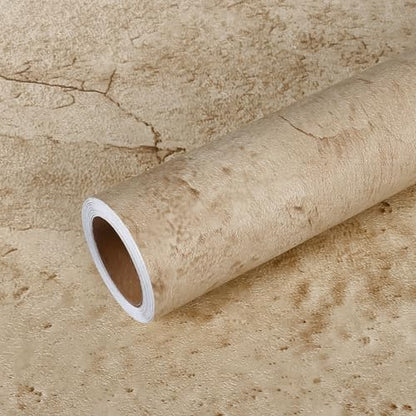 VEELIKE Aged Tan Concrete Wallpaper Peel and Stick Distressed Beige Limewash Wallpaper for Bedroom Bathroom Renters 24''x118'' Removable Self Adhesive Concrete Contact Paper for Countertop Accent Wall - size: 24" x 118"