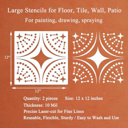 2-Pack 12" x 12" Boho Star Dot Stencils for Painting Floor, Tile, Patio