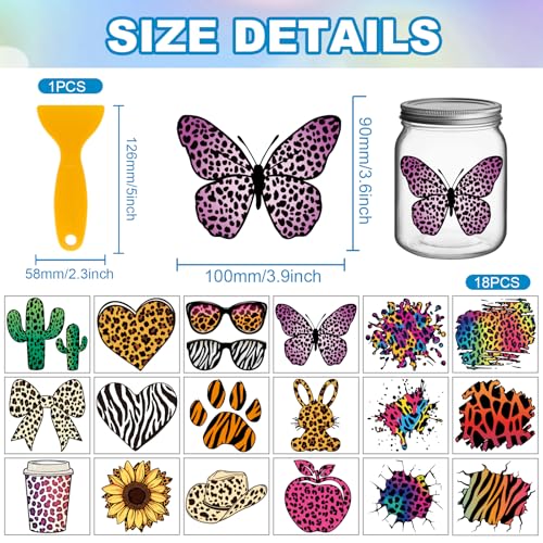 GLOBLELAND 18 Sheets Colorful Daily Plants and Animals Rub on Transfer for Glass Bottle UV DTF Cup Wraps Leopard Zebra Tiger Print Decals Stickers Transfer Stickers Home Decals for Vase Porcelain - style: Animal Fur Texture