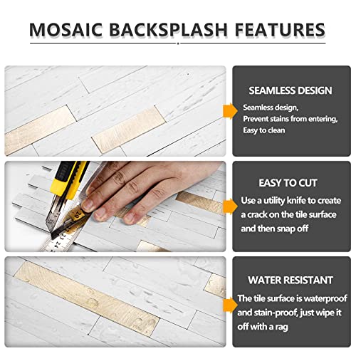 STICKGOO 20 Sheets Peel and Stick Backsplash Tile, Stick on Backsplash for Kitchen and Bathroom, White Sandstone Look PVC Mixed Metal Gold Self Adhesive Wall Tiles - color: White Sandstone + Metal Gold