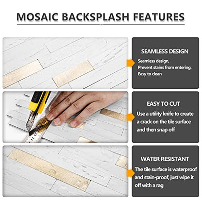 STICKGOO 20 Sheets Peel and Stick Backsplash Tile, Stick on Backsplash for Kitchen and Bathroom, White Sandstone Look PVC Mixed Metal Gold Self Adhesive Wall Tiles - color: White Sandstone + Metal Gold