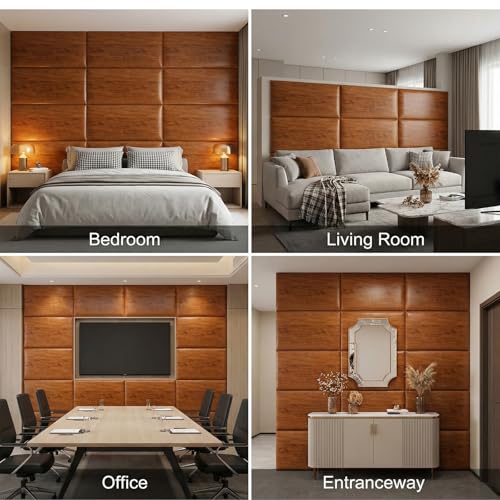 Xuhal 70.8 x 29.4 in Peel and Stick Queen Headboard, 9 Panels, Oak