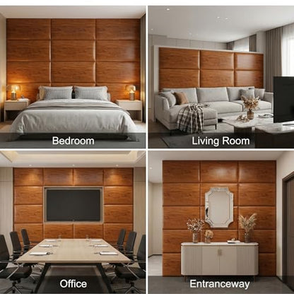 Xuhal 70.8 x 29.4 in Peel and Stick Queen Headboard, 9 Panels, Oak