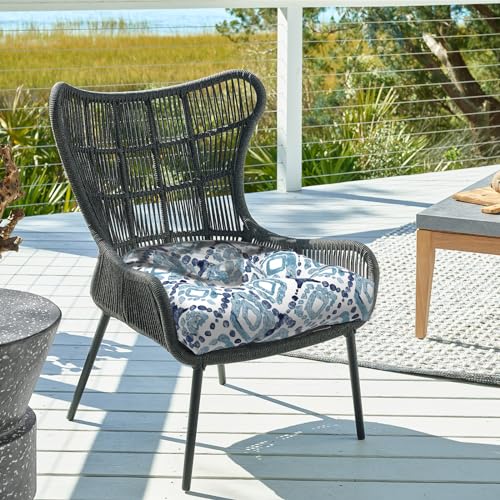 DYTXIII Set of 2 Outdoor Chair Cushions 19"x19"x4", Water Repellent Tufted Patio Seat Cushions with Ties, Thick Replacement Pads for Wicker Dining Chairs, Patio Furniture, Boho Geometry Blue - color: Boho Geometry Blue