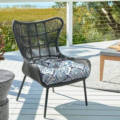 DYTXIII Set of 2 Outdoor Chair Cushions 19"x19"x4", Water Repellent Tufted Patio Seat Cushions with Ties, Thick Replacement Pads for Wicker Dining Chairs, Patio Furniture, Boho Geometry Blue - color: Boho Geometry Blue