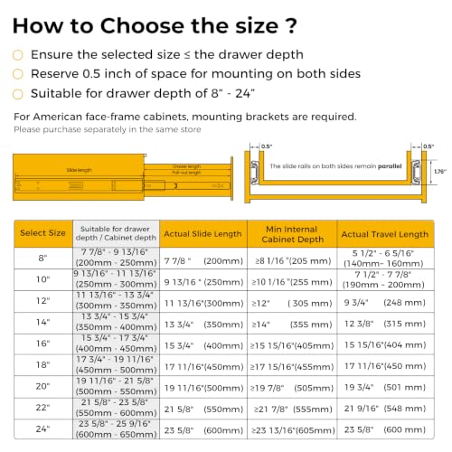 Goldenwarm 10 Pair 20 Inch Soft Close Drawer Slides - size: 20 Inch, style: 10 Pair