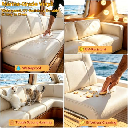 CDY Marine Vinyl Upholstery Fabric: 54"x36" Soft Grain Faux Leather Durable - color: Beige, size: 1 Yard（54"x36")