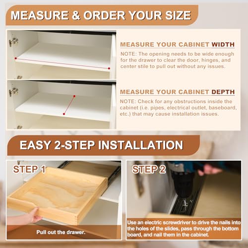 Menkxi 2 Set Solid Wood Pull Out Tray Cabinet Organizer with Reinforced Bottom Base 20 x 21'' Soft Close Kitchen Storage Drawer Retrofit for Base Cabinets Heavy Duty Slide Out Shelf for Pots Pans