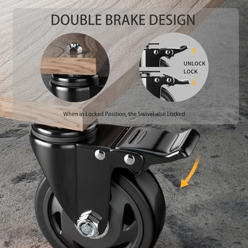 4 Inch Casters Set of 4 Heavy Duty 1/2"-13x1 Threaded Stem Caster Wheels - color: Black, size: 4in(1/2"-13)