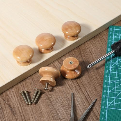 8 Pcs Wooden Drawer Pulls, Natural Wood Dresser Knobs Wooden Cabinet Knobs Round Drawer pulls Mushroom Wood Knob for Furniture Cupboard Dresser Closet Door (Diameter: 1.34", Height: 1")