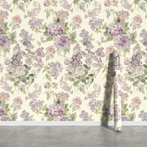 JiffDiff Purple Lilac Floral Peel and Stick Wallpaper,17.3" x 240" - size: 236" x 17.3"