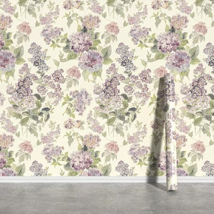 JiffDiff Purple Lilac Floral Peel and Stick Wallpaper,17.3" x 240" - size: 236" x 17.3"