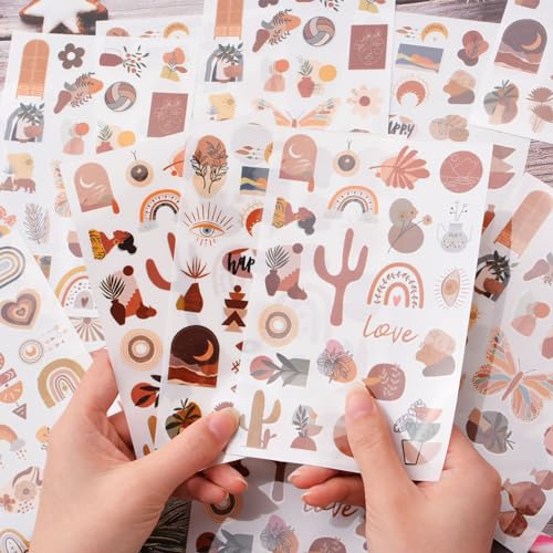 WANDIC 16 Sheets Rub On Transfer Stickers, Aesthetic Decor Scrapbook Sticker for Scrapbook Journal Planner Album DIY Ctaft (Boho Theme) - style: Boho Theme