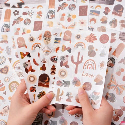 WANDIC 16 Sheets Rub On Transfer Stickers, Aesthetic Decor Scrapbook Sticker for Scrapbook Journal Planner Album DIY Ctaft (Boho Theme) - style: Boho Theme