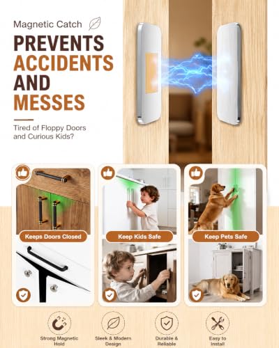 Cabinet Magnets for Closure - 4 Pack No Drill Strong Magnetic Cabinet Latch with Adhesive, Stainless Steel Magnetic Door Catch for Kitchen Cabinets Drawers Doors Cupboard Closet (4 Pack)