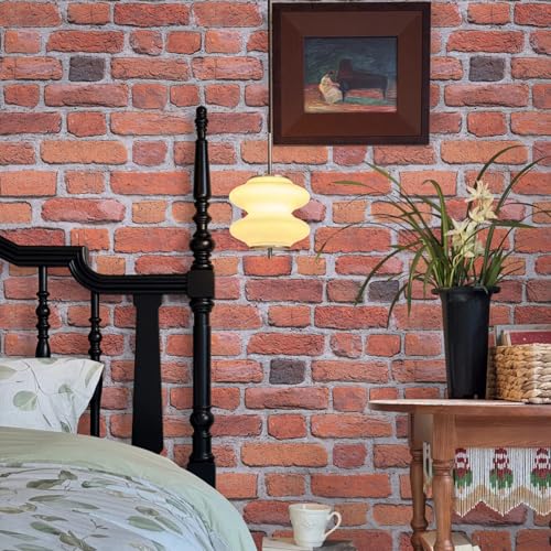 Abyssaly Red Brick Wrapping Paper Contact Paper Peel and Stick Wallpaper - color: Light Red, size: 17.7" x 118"