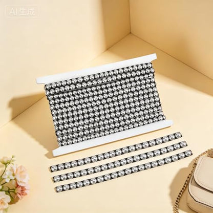 GORGECRAFT 6 Yard Metal Convex Dome Iron on Nailhead Trim 8mm Wide Silver Hot Fix Nailhead Strip with Black Leather Base Round Stud Decorative Upholstery Applique Trim for DIY Clothes Bag