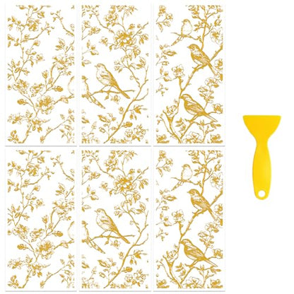 Peacoblue Gold Branches, Birds Rub On Transfers for Furniture 6"x12"