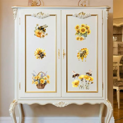Peacoblue Bees and Sunflowers Rub On Transfers for Furniture Craft 6"x12" - style: Bees and Sunflowers