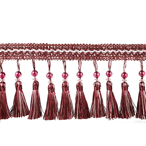 6.5 Yard Beads Tassel Handmade Fringe Trim Ribbon Trimming, 11Cm/4.3Inch Diameter Hand Knitting Tassel Fringing Trimmings for Decor, DIY - color: mix purple