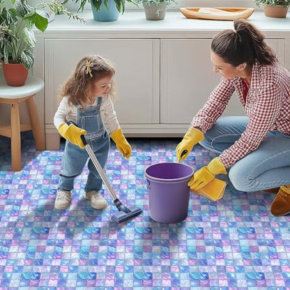 HOMETITUTE Ice Blue Purple Mosaic Floor 12in Vinyl Tile - color: Purple