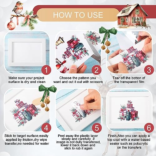 Lincia 10 Sheets Christmas Rub on Transfers for Crafts, Cute Holiday - style: Cute Holiday