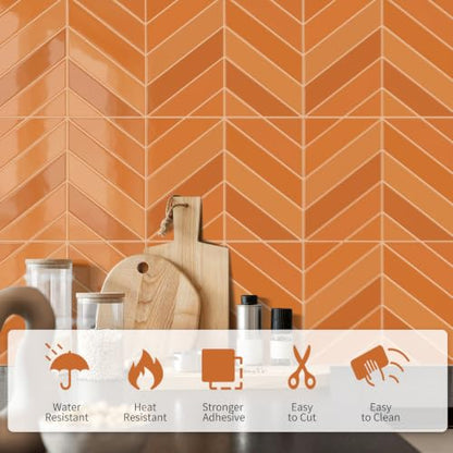 10 Sheets Thicker Herringbone Peel and Stick Backsplash(Orange,12.6”x9.9”) - color: Orange