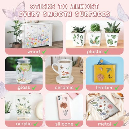 Joeyan Floral Rub On Transfers for Crafts and Furniture, 2 Sheets Large Flower Butterfly Rub on Stickers DIY Transfer Decals for Wood Glass Metal Canvas Porcelain Plastic Home Decor, 11" x16" - style: Flower Butterfly