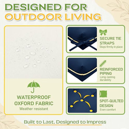 Oxford Fabric Swing Cushions with Backrest & Tie Straps for Patio Bench - color: Blue